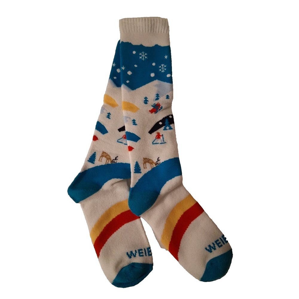 3 Pair Weierya Wool Blend Ski Socks Adult Medium Teal Snowboarding Winter Scene
